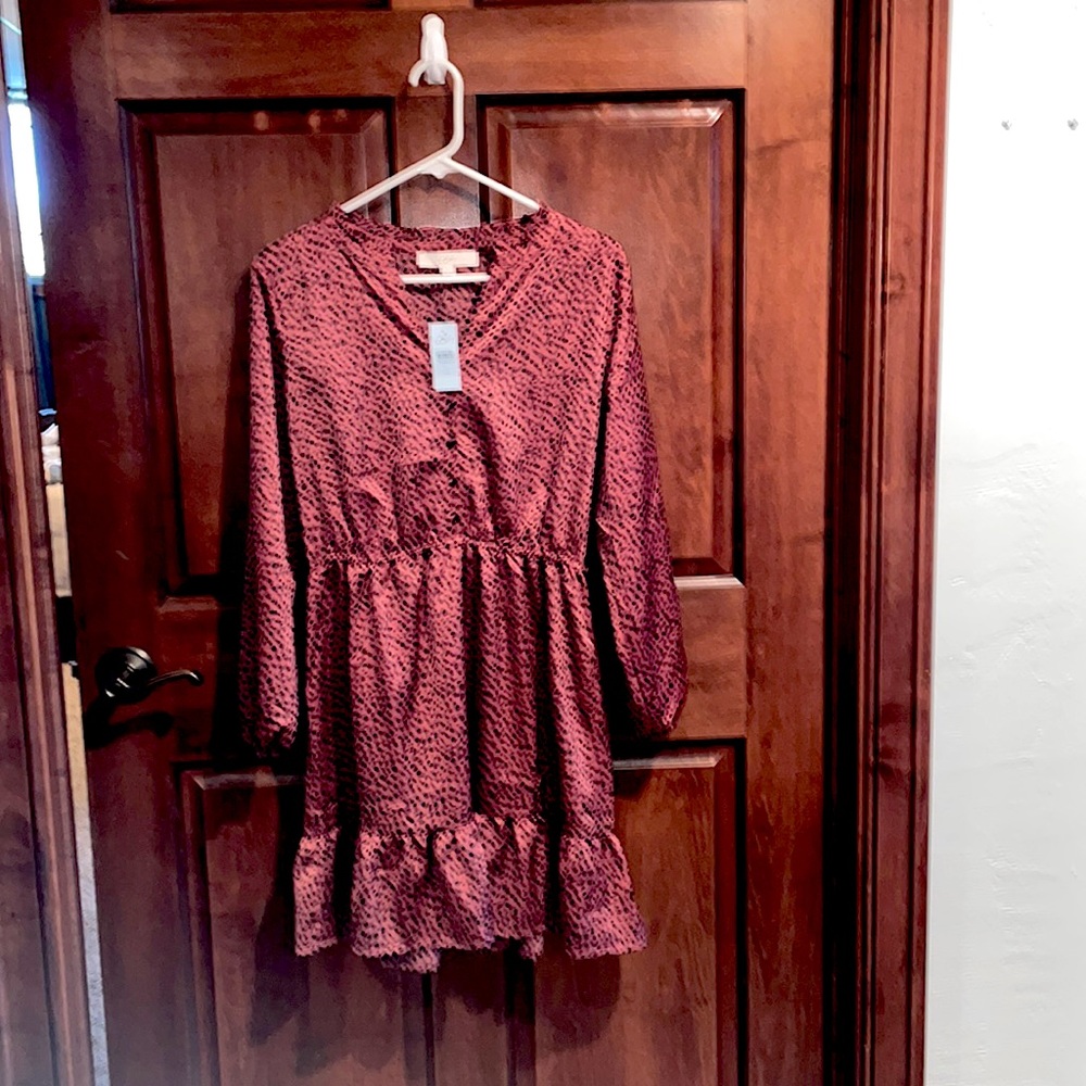 Petite medium long sleeve dress rust and black.  New with tag.